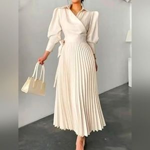 Elegant Cream Wrap Dress